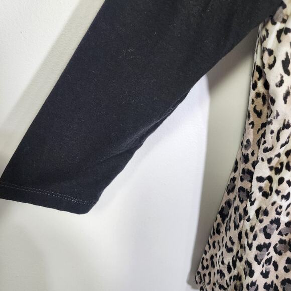 Chico's Women Colorblock Leopard Top Size 1 Medium 3/4 Sleeve Black Stretch Knit - Picture 6 of 9